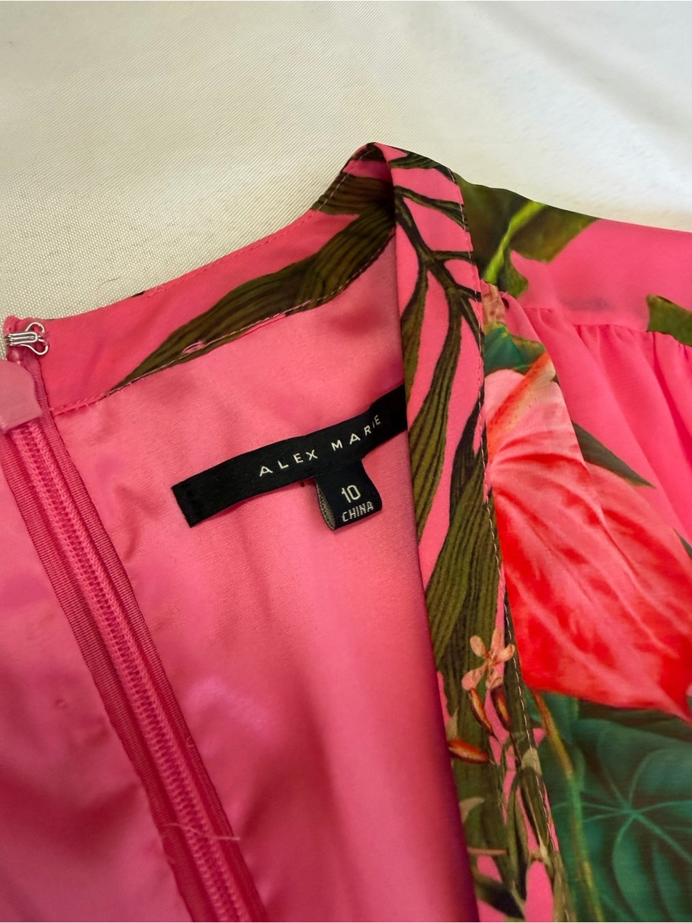 Alex Marie Hot Pink Tropical Floral V-Neck Long Sleeve Dress - Picture 4 of 10